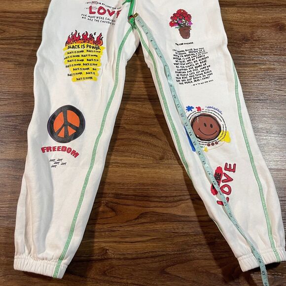 Forever 21 x Ron Bass Embroidered Sweatpant Black Is Power Colorful Women S FLAW - Picture 4 of 7